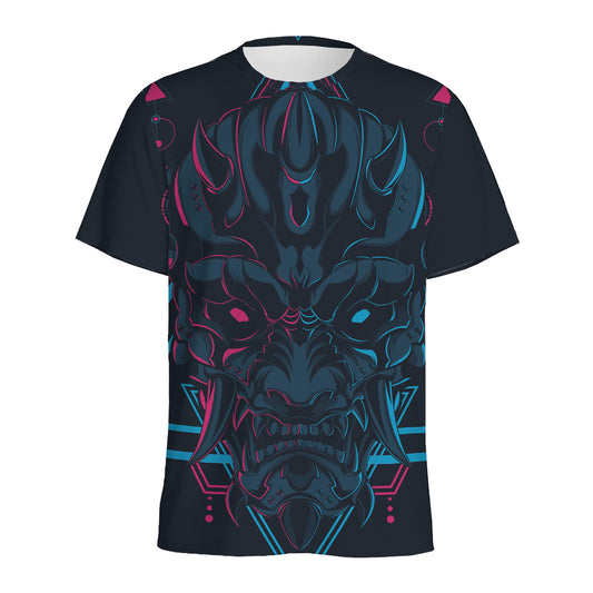 Geometric Japanese Demon Print Men's Sports T-Shirt
