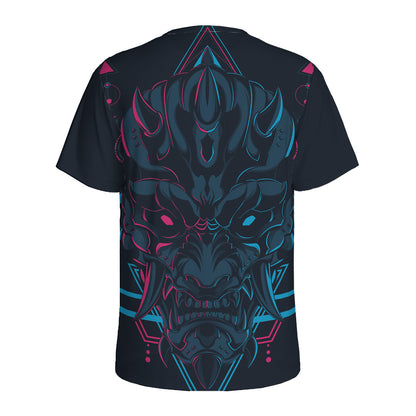 Geometric Japanese Demon Print Men's Sports T-Shirt