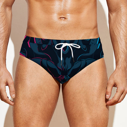Geometric Japanese Demon Print Men's Swim Briefs