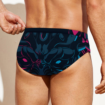 Geometric Japanese Demon Print Men's Swim Briefs