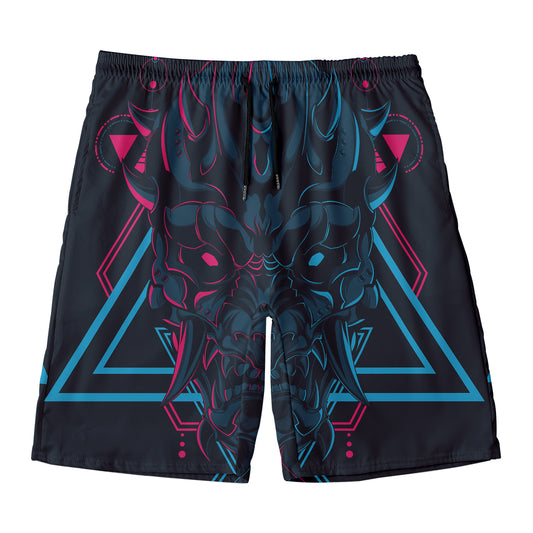 Geometric Japanese Demon Print Men's Swim Trunks