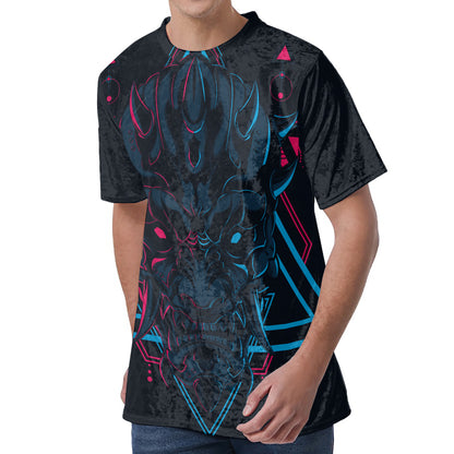 Geometric Japanese Demon Print Men's Velvet T-Shirt