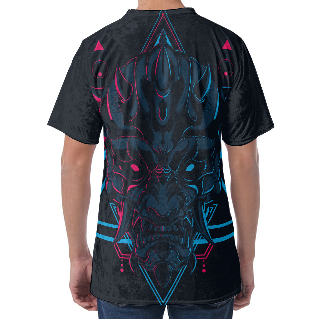 Geometric Japanese Demon Print Men's Velvet T-Shirt