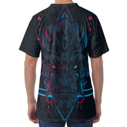 Geometric Japanese Demon Print Men's Velvet T-Shirt