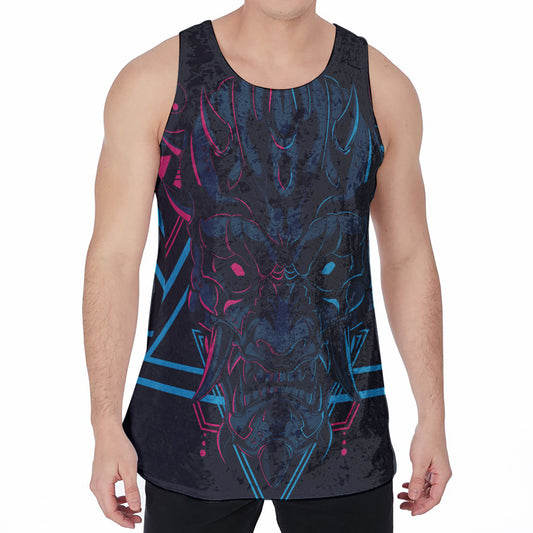 Geometric Japanese Demon Print Men's Velvet Tank Top