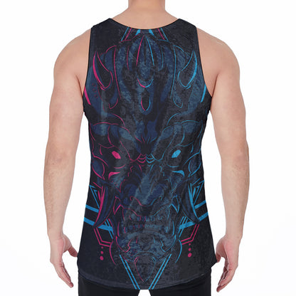 Geometric Japanese Demon Print Men's Velvet Tank Top