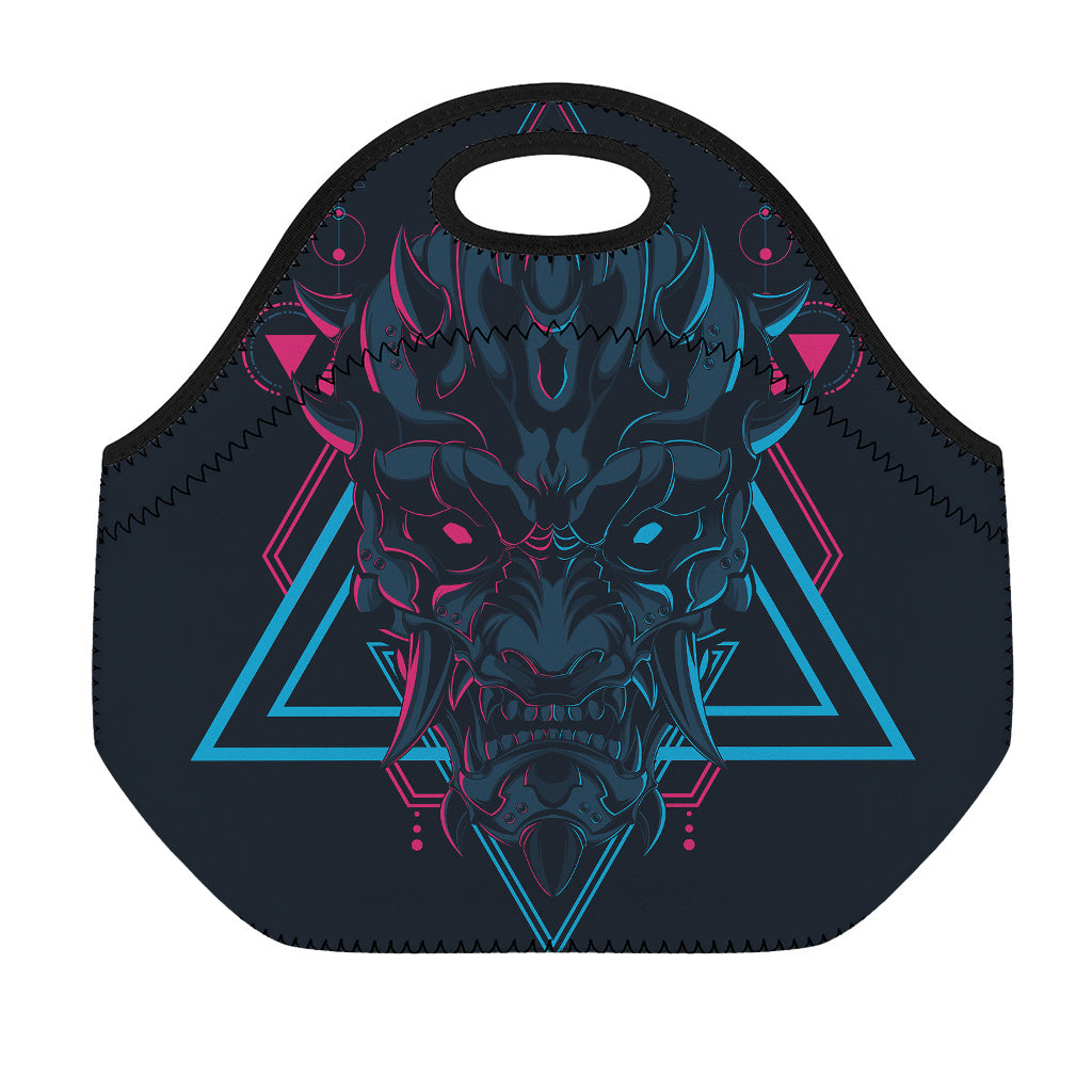 Geometric Japanese Demon Print Neoprene Lunch Bag