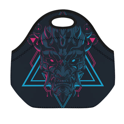 Geometric Japanese Demon Print Neoprene Lunch Bag