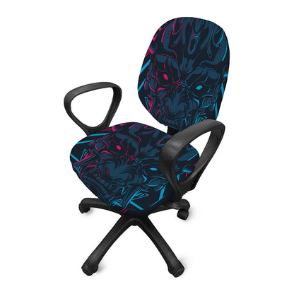 Geometric Japanese Demon Print Office Chair Cover