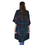 Geometric Japanese Demon Print Open Front Beach Cover Up