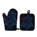 Geometric Japanese Demon Print Oven Mitt And Pot Holder Set