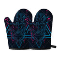 Geometric Japanese Demon Print Oven Mitts