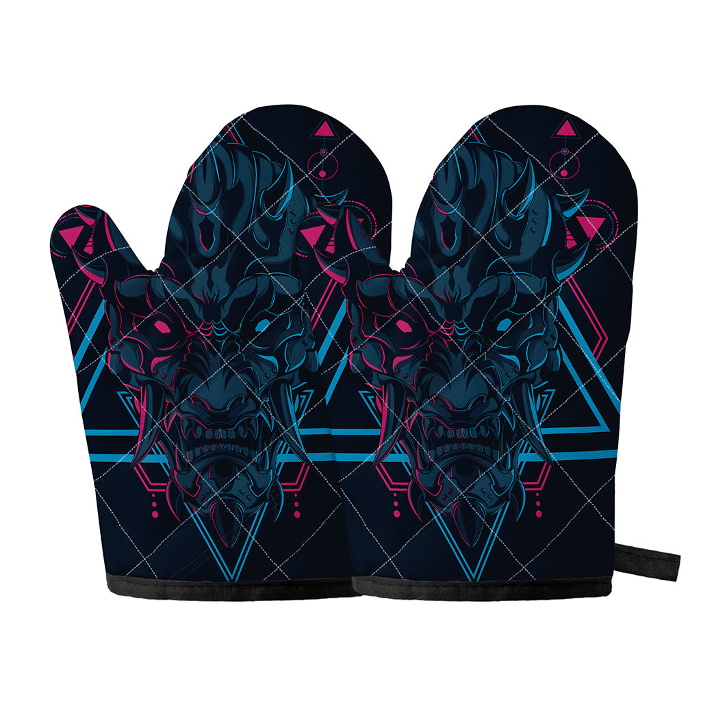 Geometric Japanese Demon Print Oven Mitts