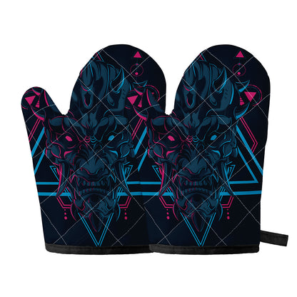 Geometric Japanese Demon Print Oven Mitts