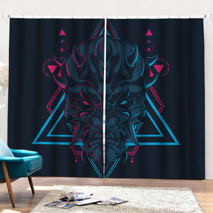 Geometric Japanese Demon Print Pencil Pleat Curtains