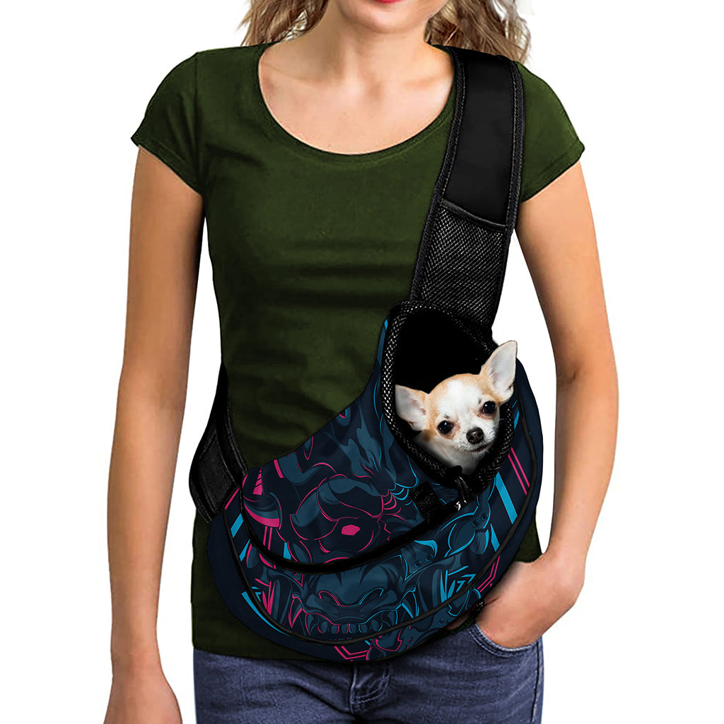 Geometric Japanese Demon Print Pet Sling Carrier