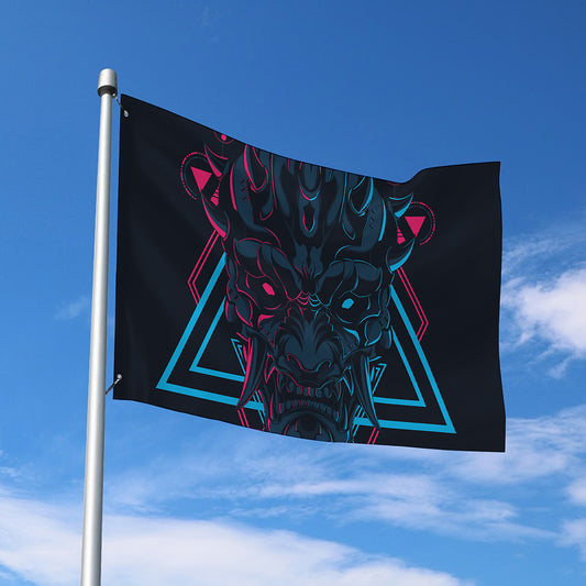 Geometric Japanese Demon Print Polyester Flag