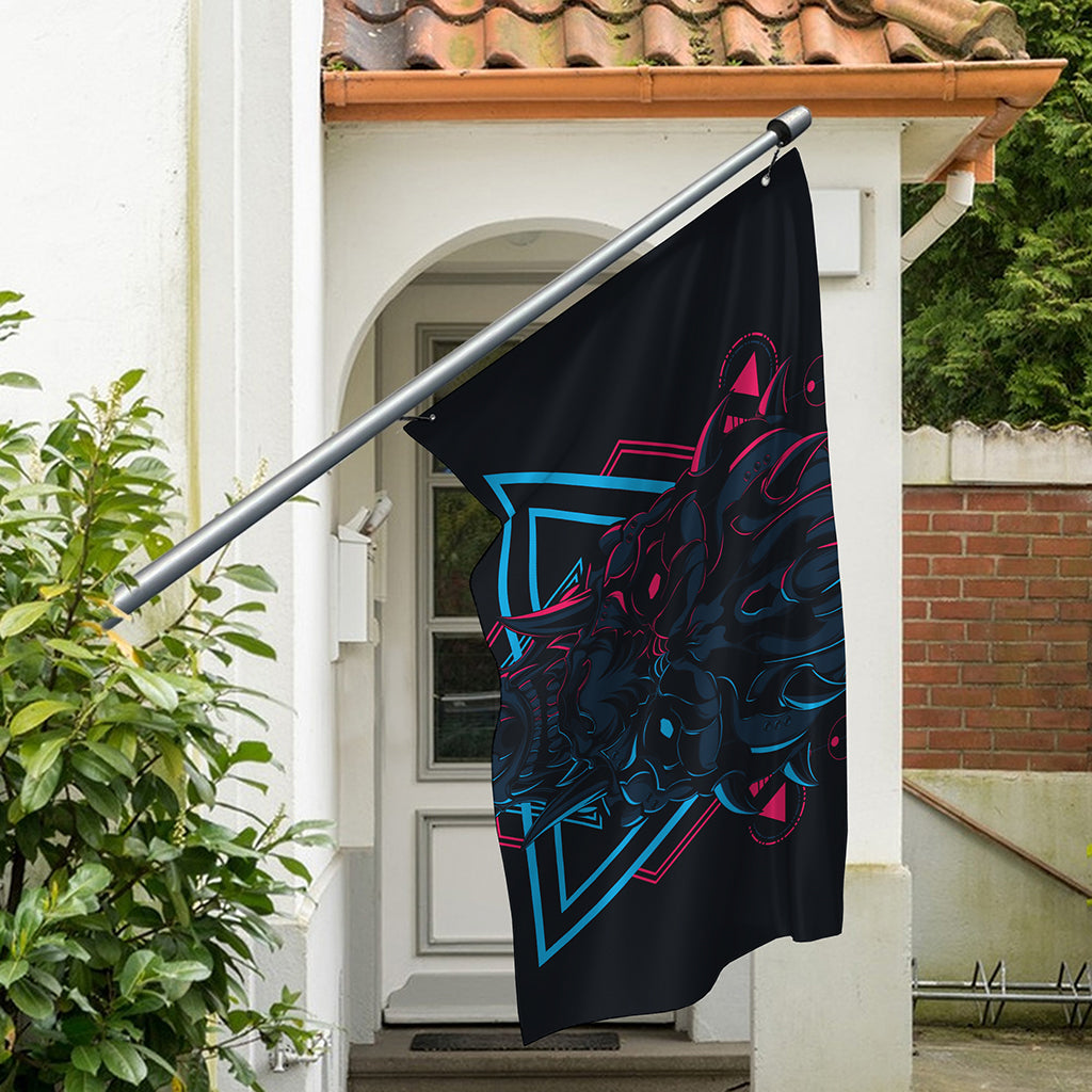 Geometric Japanese Demon Print Polyester Flag