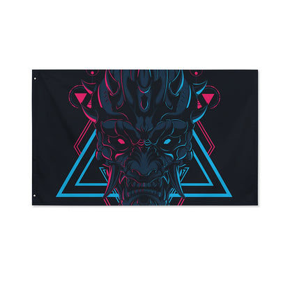 Geometric Japanese Demon Print Polyester Flag