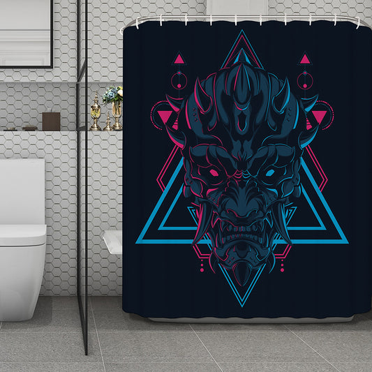 Geometric Japanese Demon Print Polyester Shower Curtain