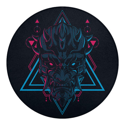Geometric Japanese Demon Print Round Blanket