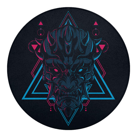 Geometric Japanese Demon Print Round Blanket