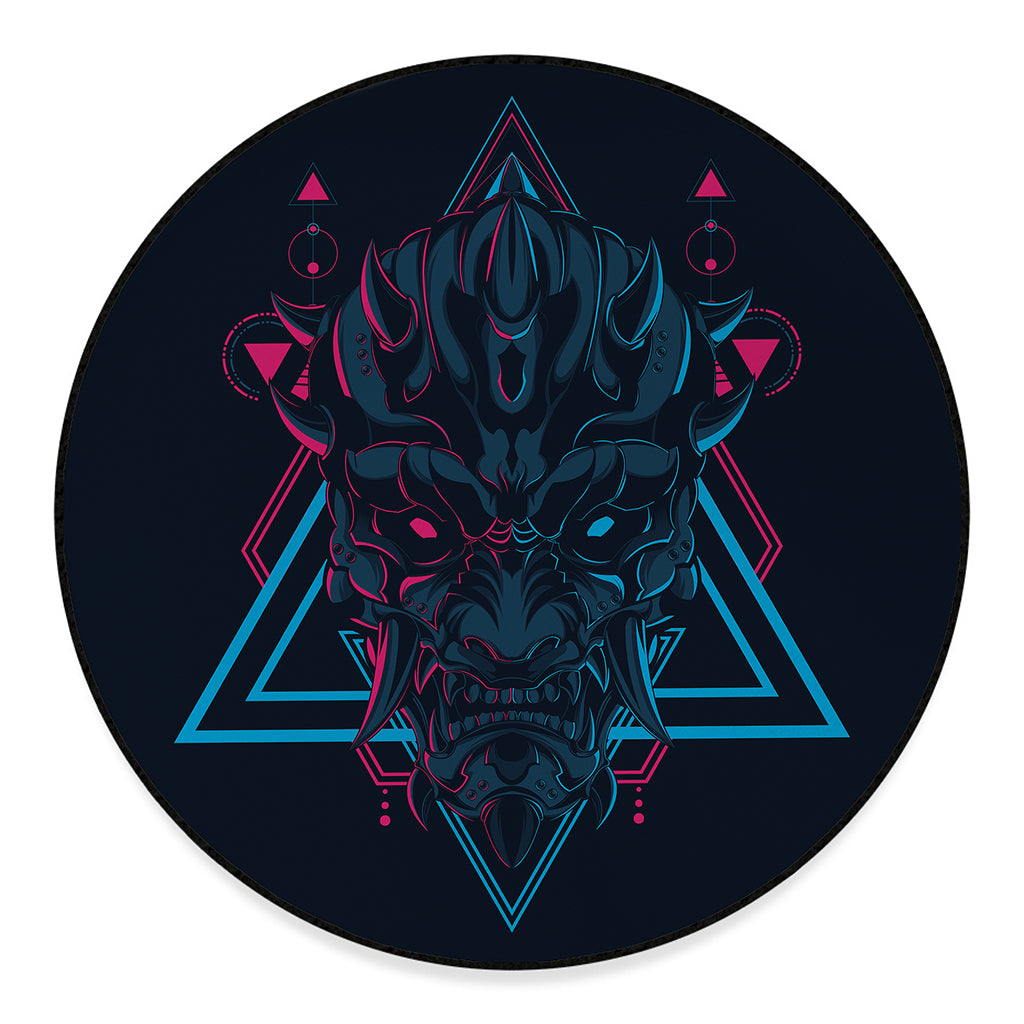 Geometric Japanese Demon Print Round Floor Mat