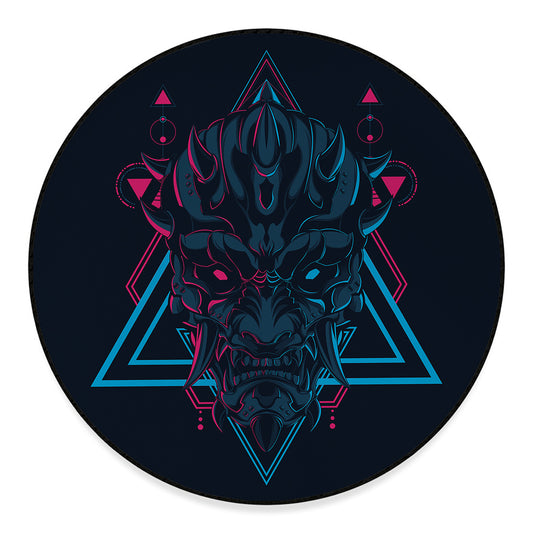 Geometric Japanese Demon Print Round Floor Mat