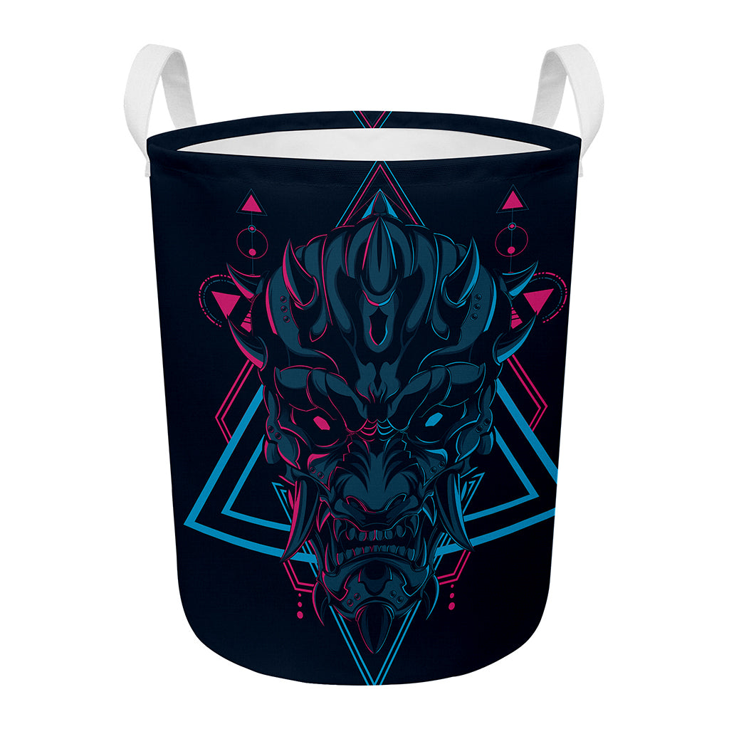 Geometric Japanese Demon Print Round Laundry Basket