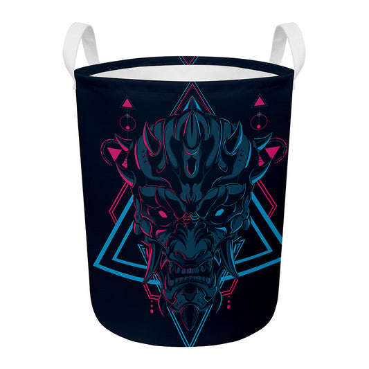 Geometric Japanese Demon Print Round Laundry Basket