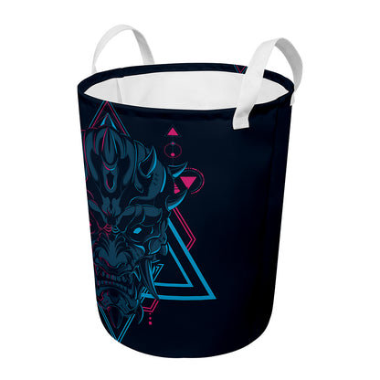 Geometric Japanese Demon Print Round Laundry Basket