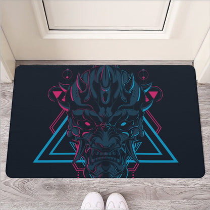 Geometric Japanese Demon Print Rubber Doormat