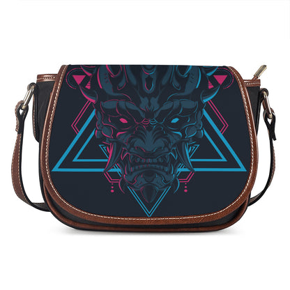 Geometric Japanese Demon Print Saddle Bag