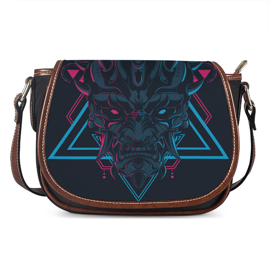 Geometric Japanese Demon Print Saddle Bag