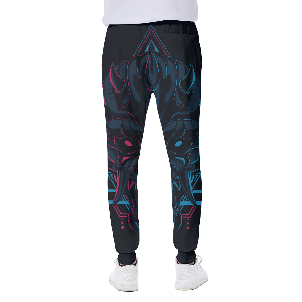 Geometric Japanese Demon Print Scuba Joggers