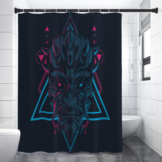 Geometric Japanese Demon Print Shower Curtain
