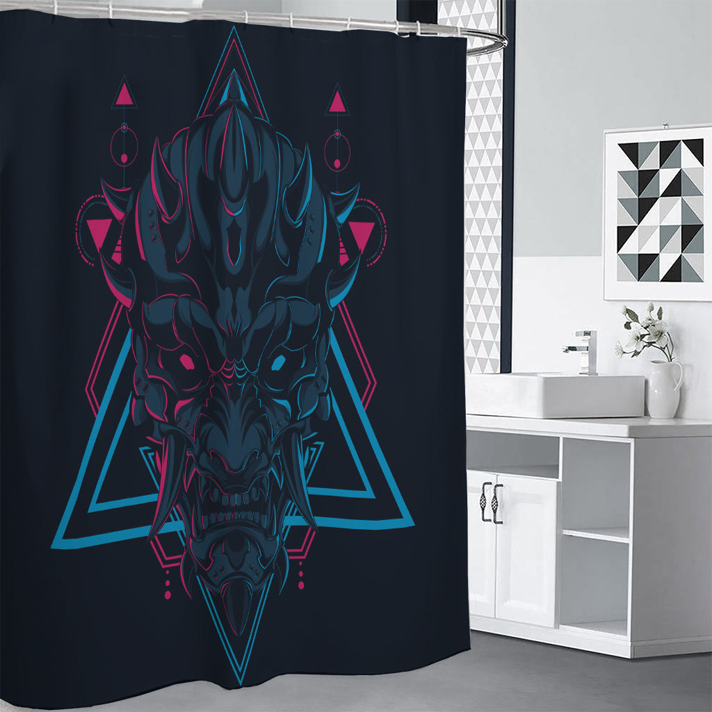 Geometric Japanese Demon Print Shower Curtain