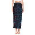 Geometric Japanese Demon Print Side Slit Maxi Skirt