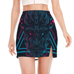 Geometric Japanese Demon Print Side Slit Mini Skirt