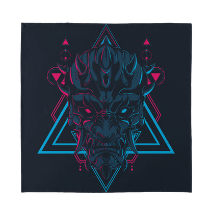 Geometric Japanese Demon Print Silk Bandana