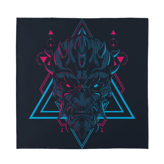 Geometric Japanese Demon Print Silk Bandana