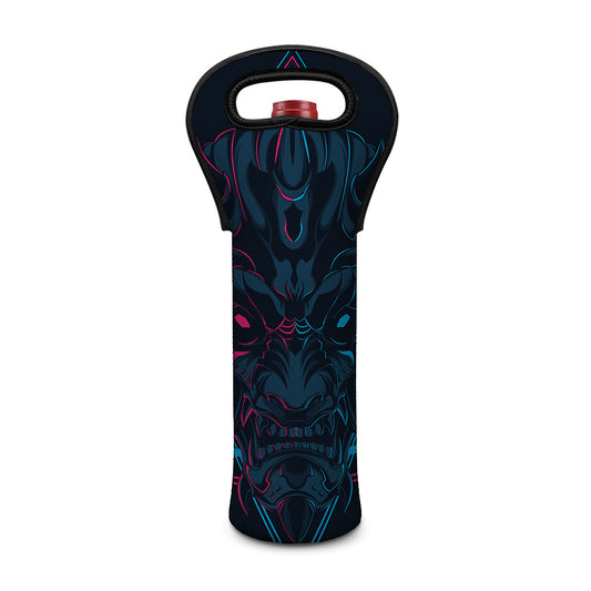 Geometric Japanese Demon Print Single Neoprene Wine Tote