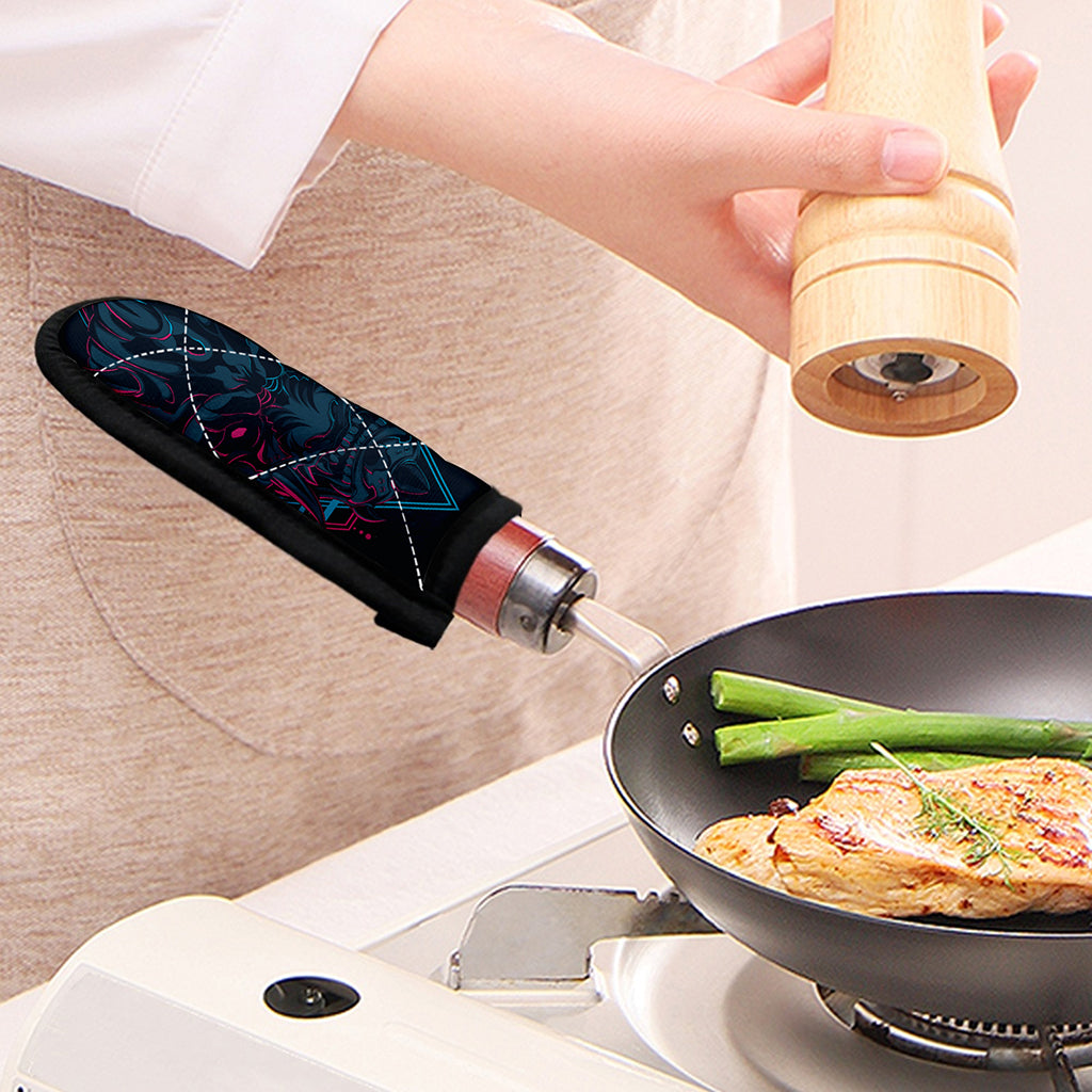 Geometric Japanese Demon Print Skillet Handle Cover