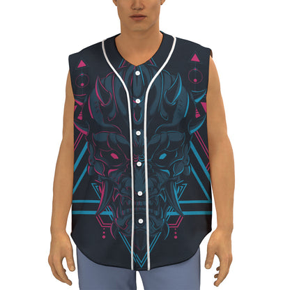 Geometric Japanese Demon Print Sleeveless Baseball Jersey