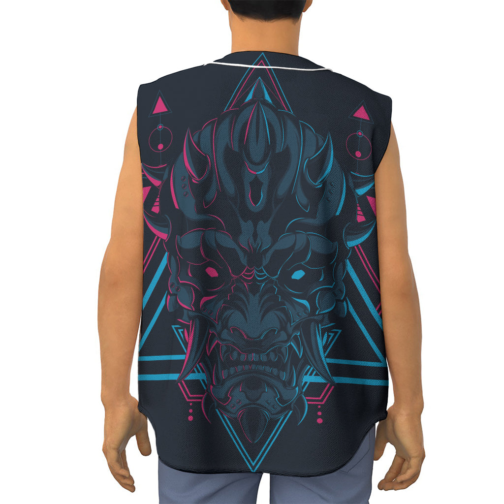 Geometric Japanese Demon Print Sleeveless Baseball Jersey