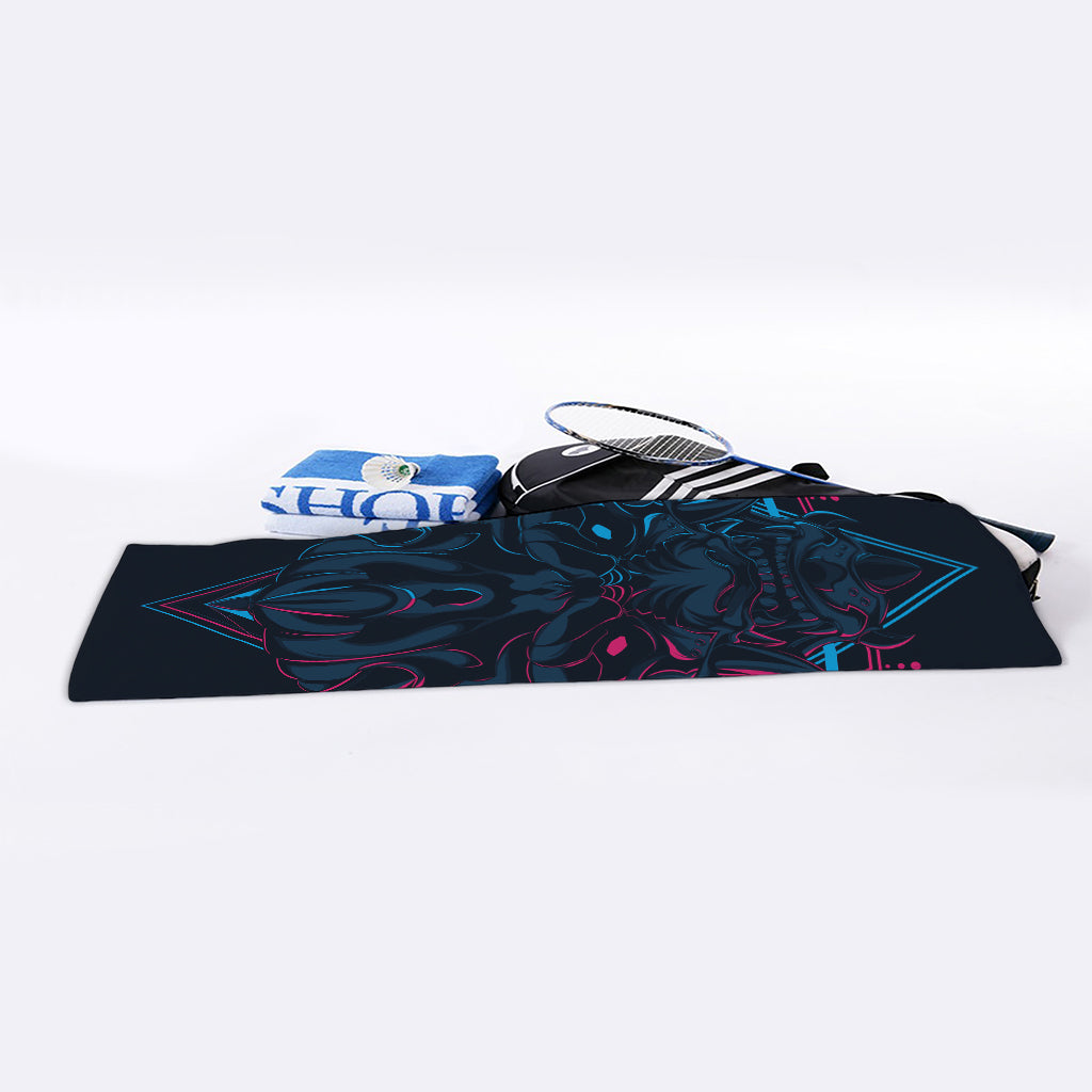 Geometric Japanese Demon Print Sports Towel