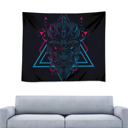 Geometric Japanese Demon Print Tapestry