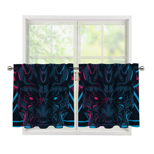 Geometric Japanese Demon Print Tier Curtains