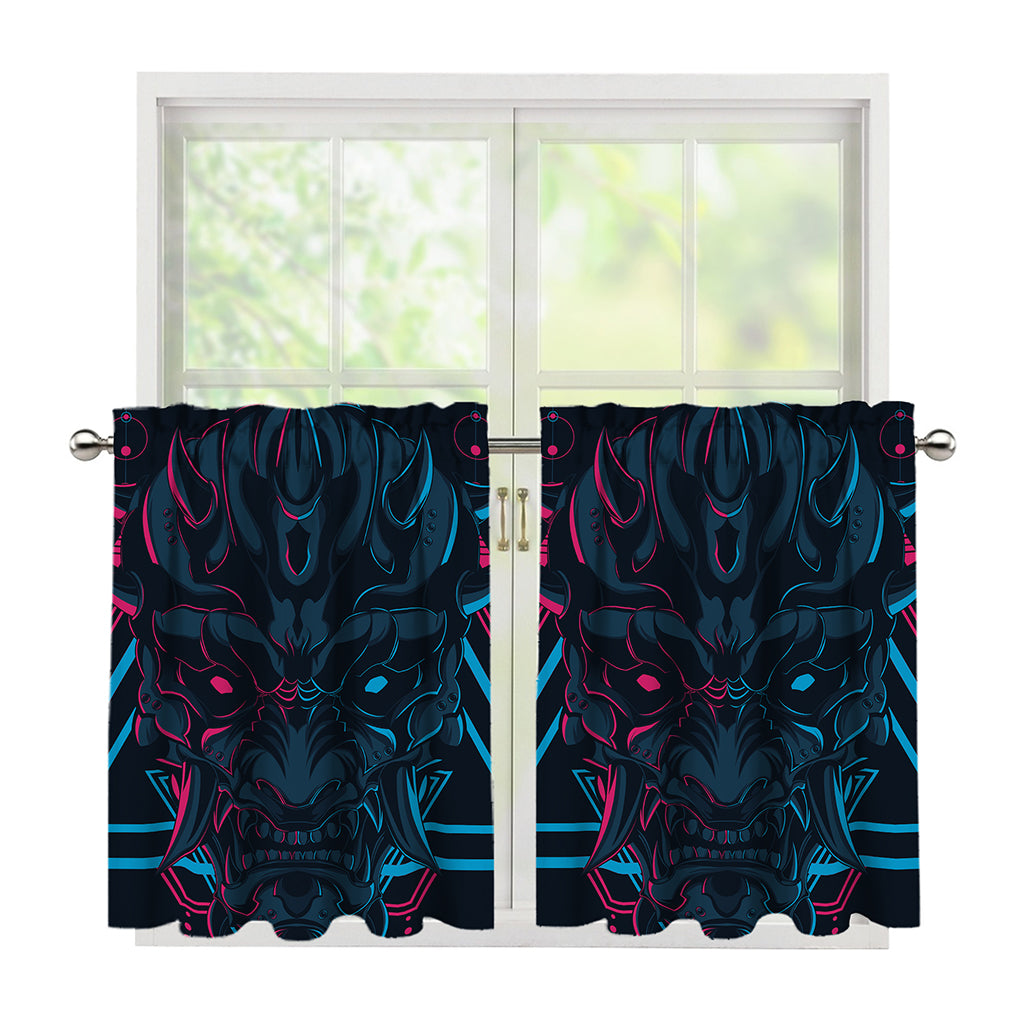 Geometric Japanese Demon Print Tier Curtains