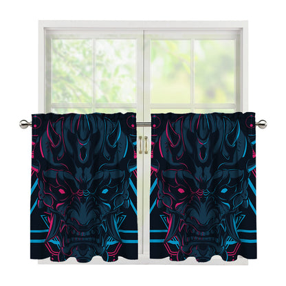 Geometric Japanese Demon Print Tier Curtains